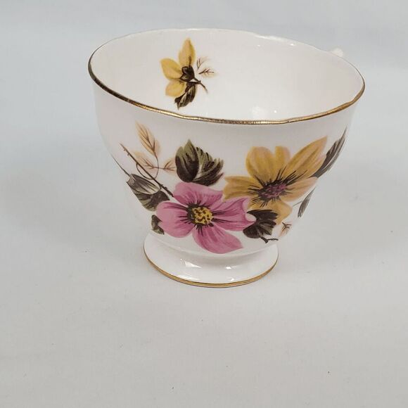 Royal Vale Bone China Teacup Pink Yellow Floral Pattern D5899 England Ridgway Po - Picture 3 of 5